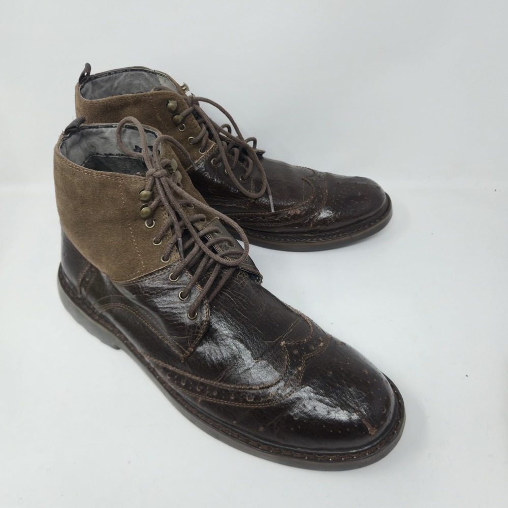 Robert Wayne Lino Boots Mens 12D Brown Leather Suede Wingtip Brogue Lace Up